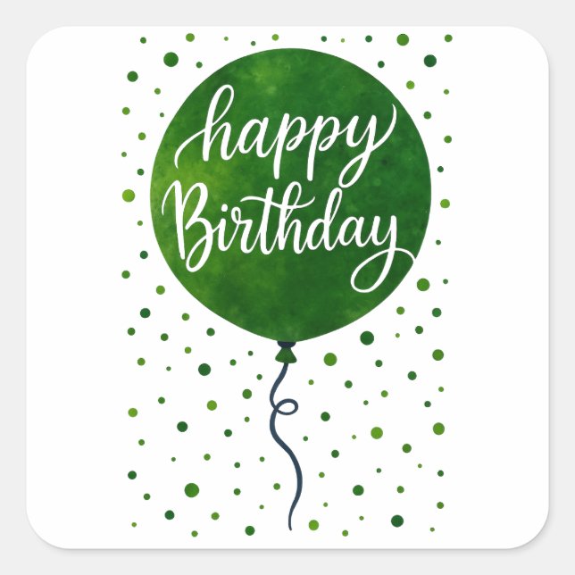 Green Balloon Happy Birthday Design  Square Sticker (Front)
