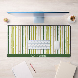 Green Bambo Stripes Pattern Minimalist Desk Mat