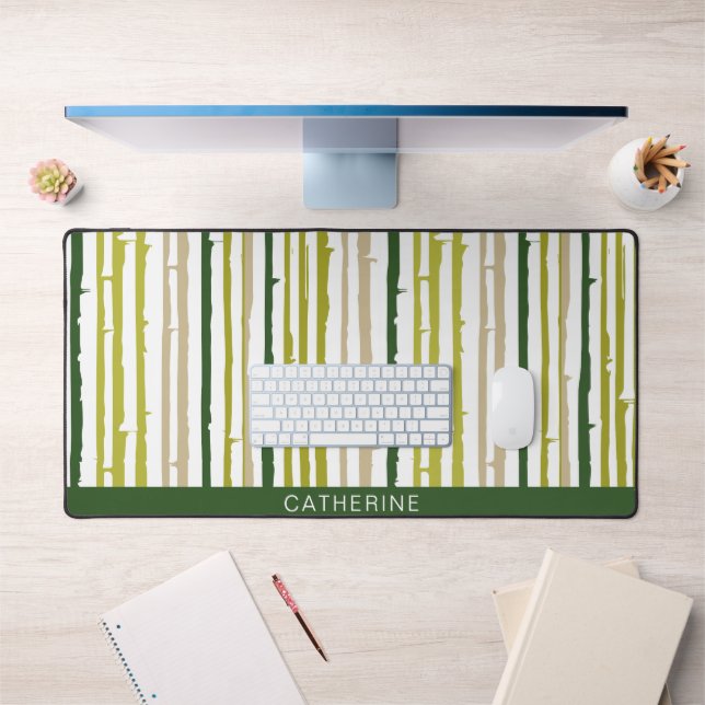 Green Bambo Stripes Pattern Minimalist  Desk Mat (Office 1)