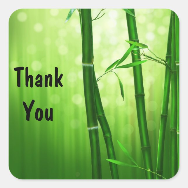 Green Bamboo and Bokeh Lights Thank You Square Sticker (Front)
