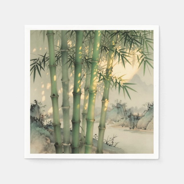 Green Bamboo Forest Chinese Ink Napkin (Front)
