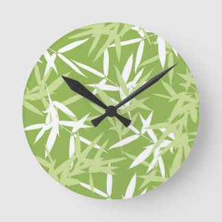 Green Bamboo Leaves Unique Pattern Round Clock