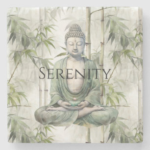Green Bamboo Serenity Buddha Stone Coaster