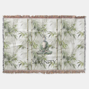 Green Bamboo Serenity Buddha Throw Blanket