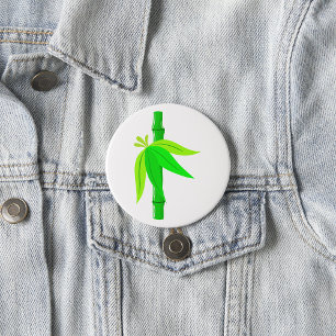Green Bamboo Stalk with Tropical Leaves  3 Inch Round Button
