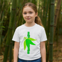 Green Bamboo Stalk with Tropical Leaves 