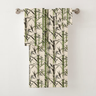 Green Bamboo Stalks and Leaves Bath Towel Set