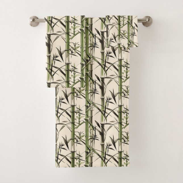 Green Bamboo Stalks and Leaves Bath Towel Set (Insitu)