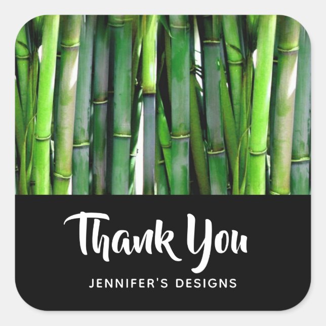  Green Bamboo Stalks Business Thank You Square Sticker (Front)