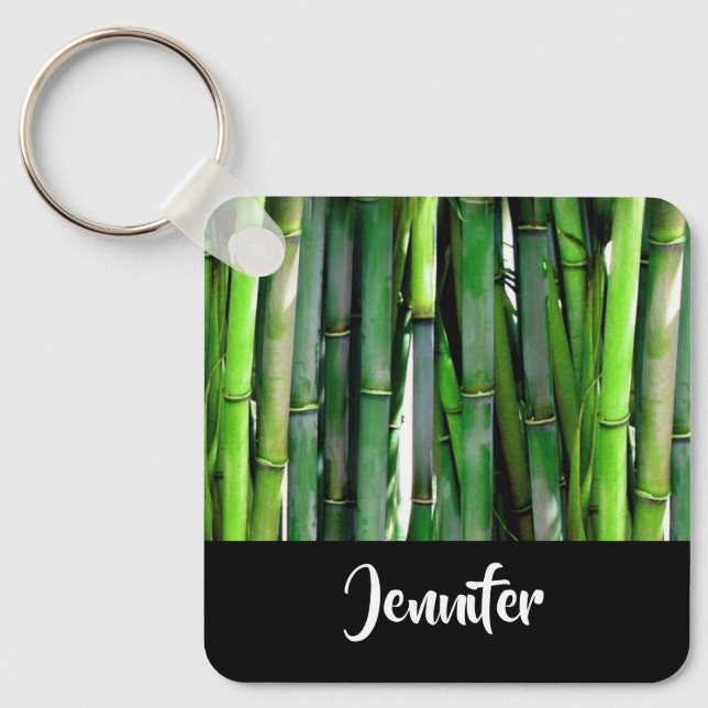 Green Bamboo Stalks Nature Photography Keychain (Front)