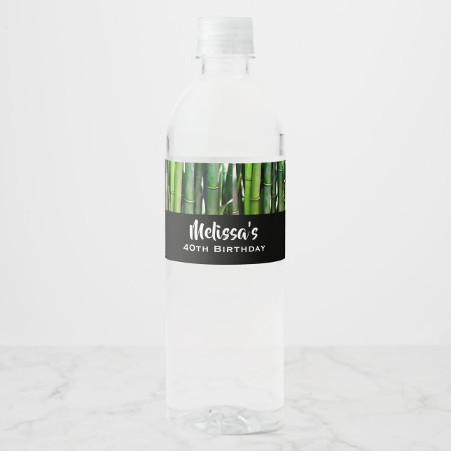 Green Bamboo Stalks Nature Photography Water Bottle Label (Front)