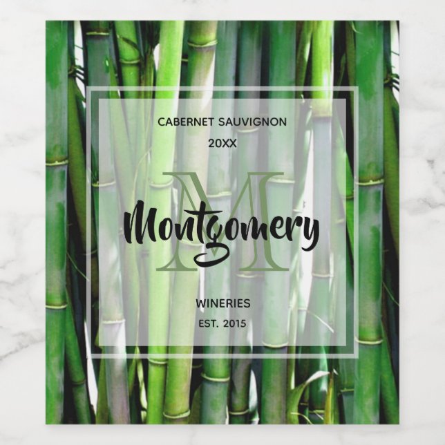 Green Bamboo Stalks Nature Photography Wine Making Wine Label (Single Label)