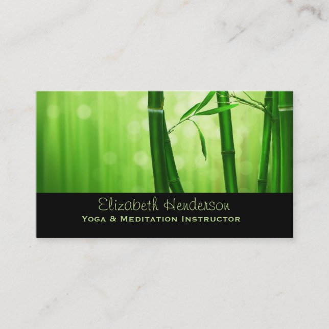 Green Bamboo With Pale Bokeh Lights In The Back Business Card (Front)