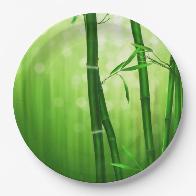 Green Bamboo With Pale Bokeh Lights In The Back Paper Plate (Front)