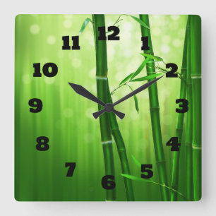 Green Bamboo With Pale Bokeh Lights In The Back Square Wall Clock