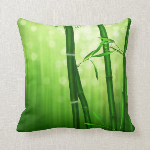 Green Bamboo With Pale Bokeh Lights In The Back Throw Pillow