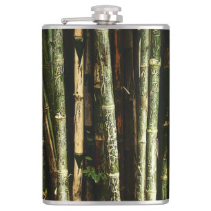 Green Bamboo With Thai Engravings Hip Flask