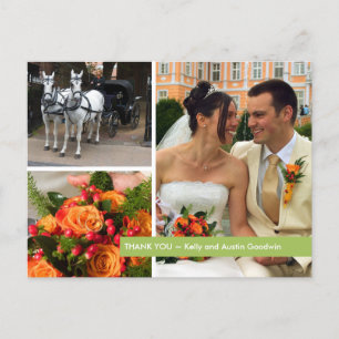Green band modern 3 photo montage thank you note postcard