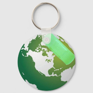 Green Bandaided Earth Keychain