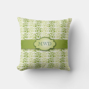 Green Banded Pattern Monogram Throw Pillow