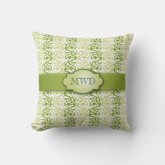 Green Banded Pattern Monogram Throw Pillow