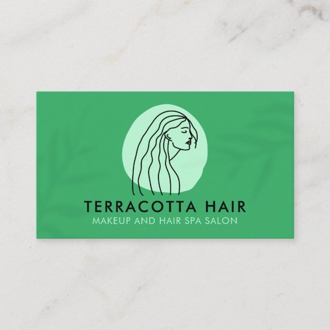 Green Barber Leaf Shade Female Hair Business Card (Front)