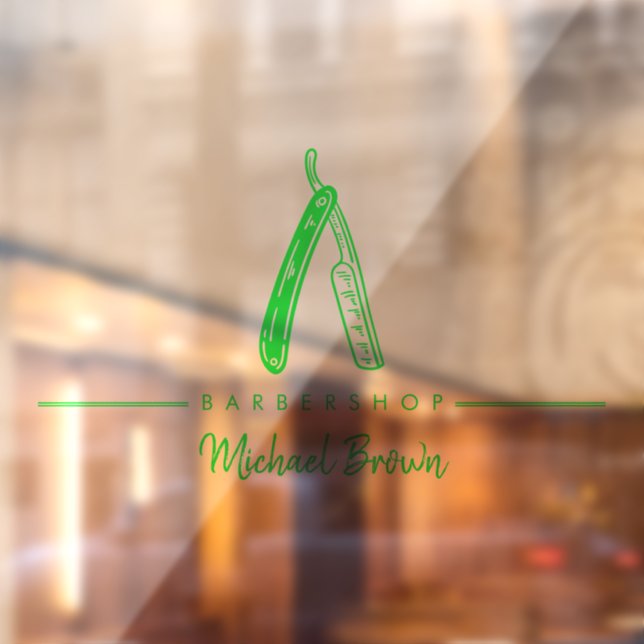 green Barber Razor Logo Business Window Cling (Sheet 2)