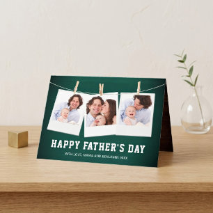 Green Barn Wood 3 Photo Collage Father's Day Card