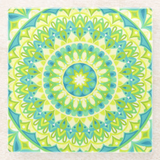 Green Base Mandala Glass Coaster