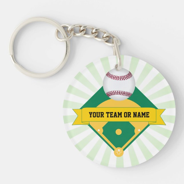 Green Baseball Field with Custom Team Name Keychain (Front)
