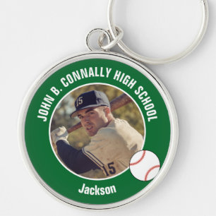 Green Baseball Player Photo High School Spirit Keychain