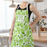 Green Basil Herb Leaf Pattern Botanical Monogram Apron<br><div class="desc">Green Basil Herb Leaf Pattern Botanical Name and Monogram Apron. Green basil leaves in a pattern. Add your name and monogram.</div>