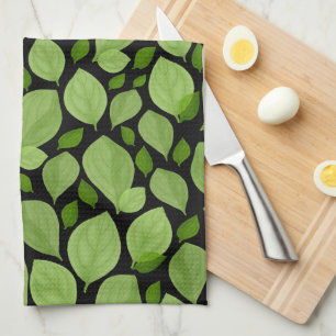 Green Basil Leaf Herb Pattern Botanical  Kitchen Towel
