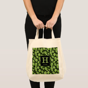 Green Basil Leaf Herb Pattern Botanical Monogram Tote Bag