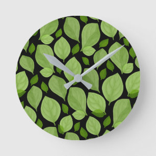 Green Basil Leaf Herb Pattern Botanical Round Clock