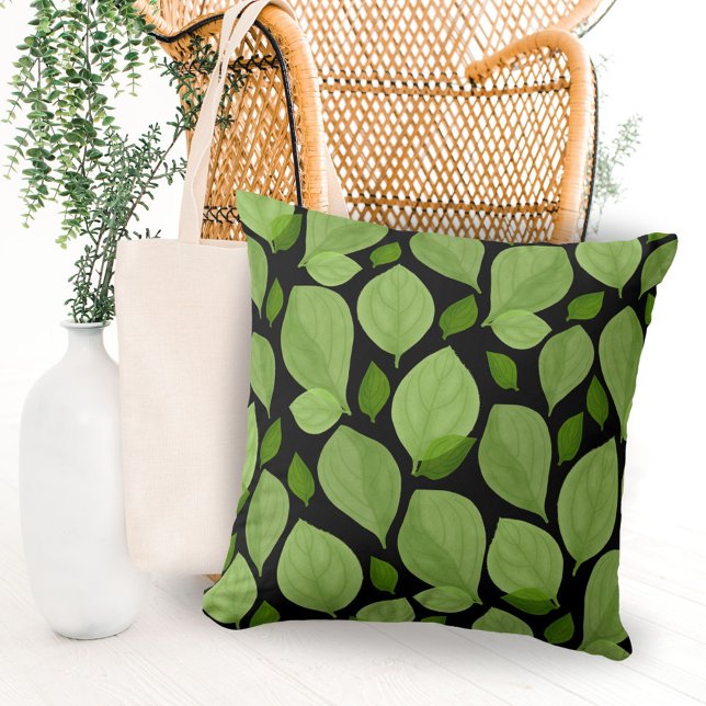 Green Basil Leaf Herb Pattern  Throw Pillow (Creator Uploaded)