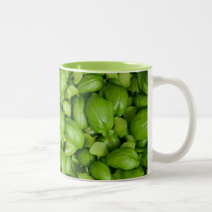 Green basil leaves Two-Tone coffee mug