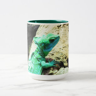 Green basilisk lizard Two-Tone coffee mug
