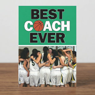 Green Basketball Coach Best Ever Custom Photo Thank You Card