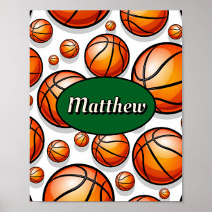 Green basketball pattern name poster