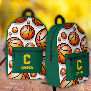 Green basketball pattern  printed backpack