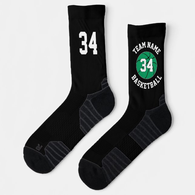 Green Basketball Player Team Name and Number Socks (Left)