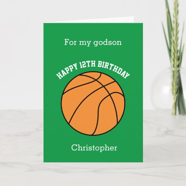 Green Basketball Sport 12th Birthday Card (Front)