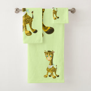Green Bath Towel Set Baby Giraffe - Choose Colour