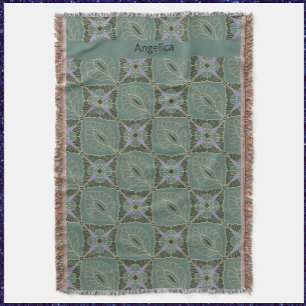 Green Batik Design Throw Blanket