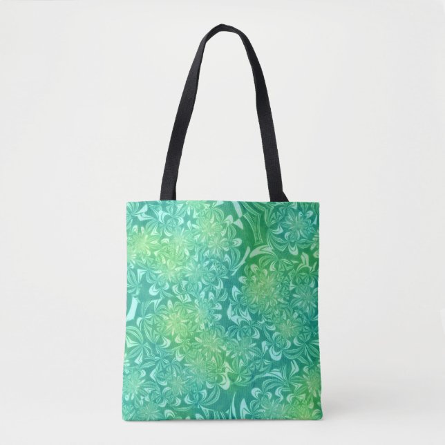 green batik flowers tote bag (Front)