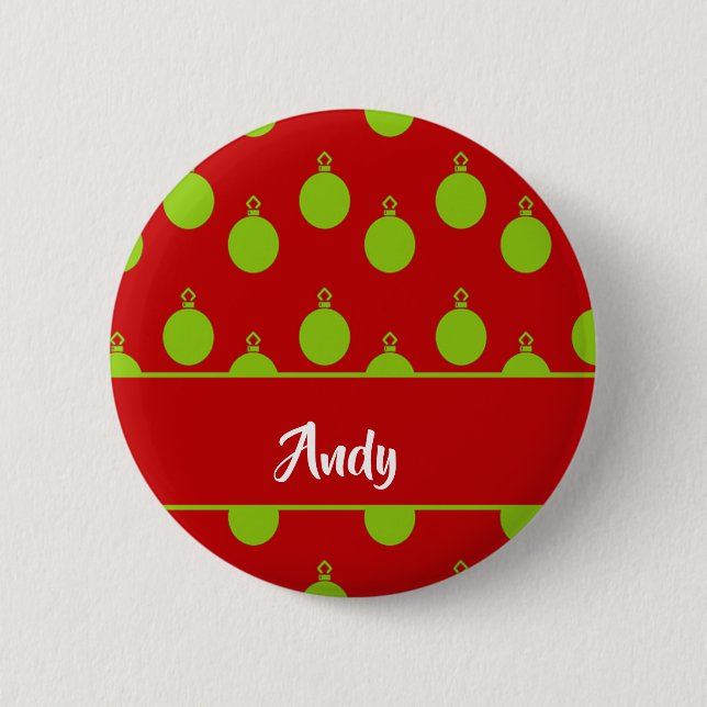 Green bauble silhouette on red 2 inch round button (Front)
