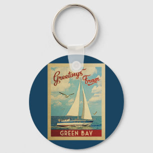 Green Bay Sailboat Vintage Travel Wisconsin Keychain