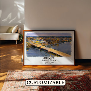 Green Bay Wisconsin Poster, Watercolor, Custom Poster