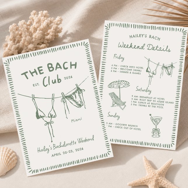 Green Beach Bachelorette Weekend Itinerary Invitation (Creator Uploaded)